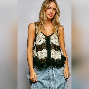#1131 POL Midnight Meadow Crochet Sleeveless Top